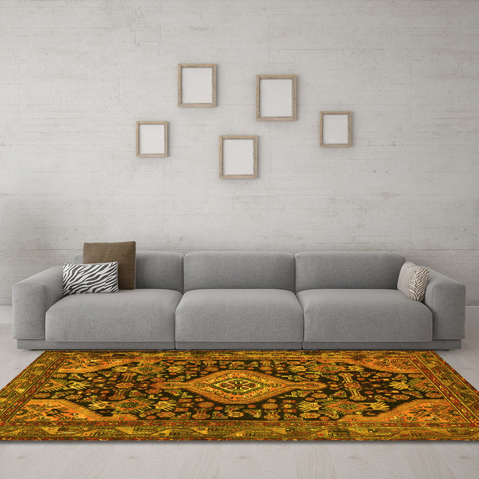 Machine Washable Persian Yellow Traditional Rug in a Living Room, wshtr3787yw