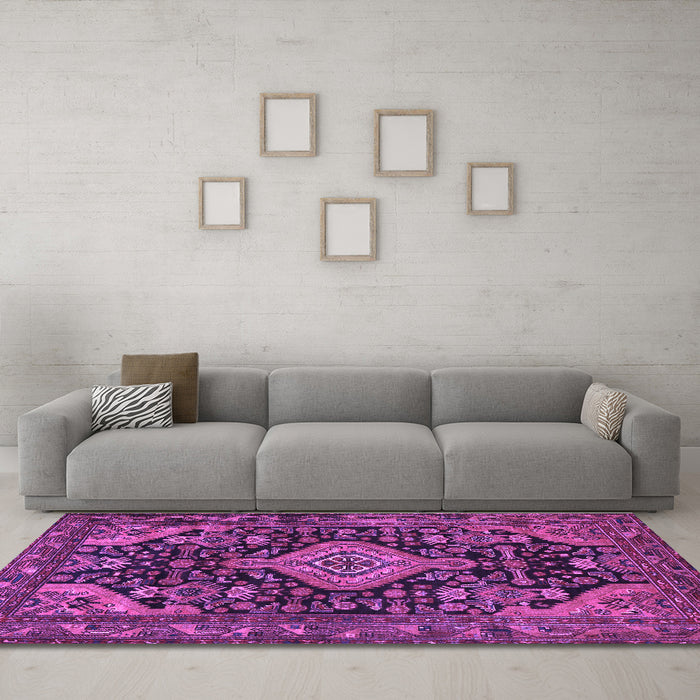 Machine Washable Persian Purple Traditional Area Rugs in a Living Room, wshtr3787pur