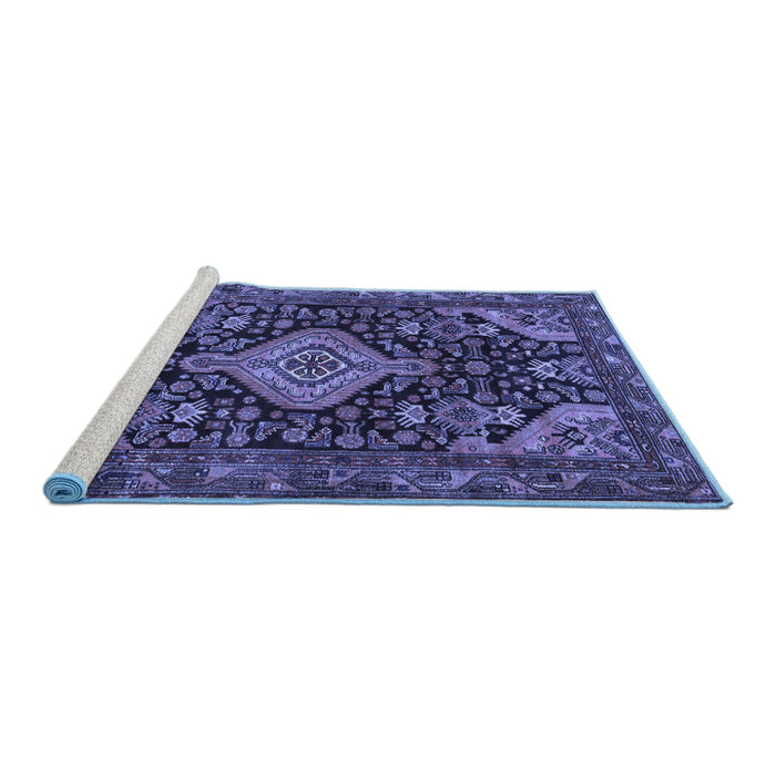 Sideview of Machine Washable Persian Blue Traditional Rug, wshtr3787blu