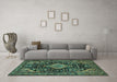 Machine Washable Persian Turquoise Traditional Area Rugs in a Living Room,, wshtr3787turq