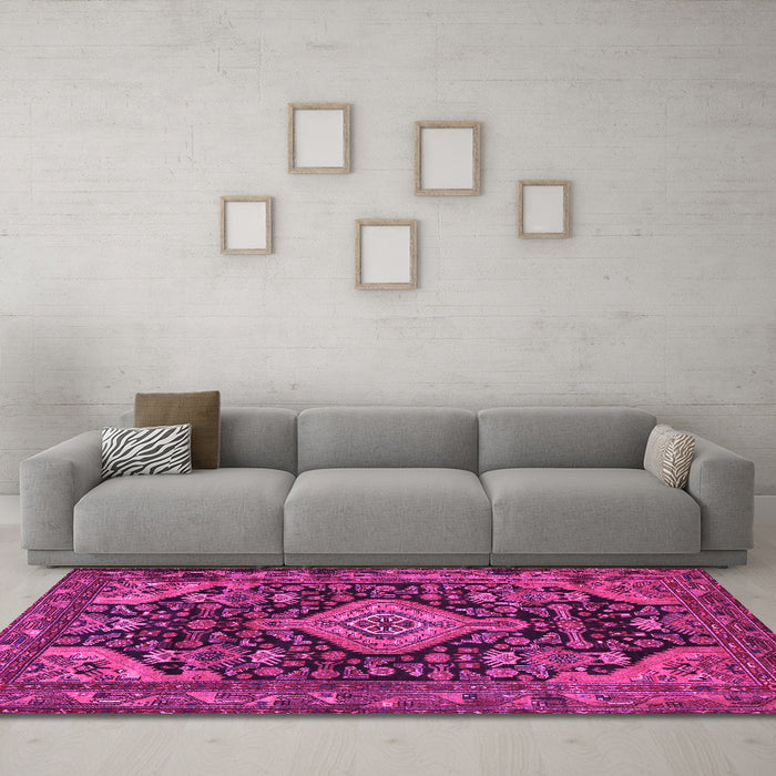 Machine Washable Persian Pink Traditional Rug in a Living Room, wshtr3787pnk