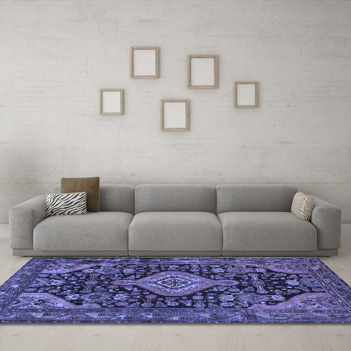 Machine Washable Persian Blue Traditional Rug in a Living Room, wshtr3787blu