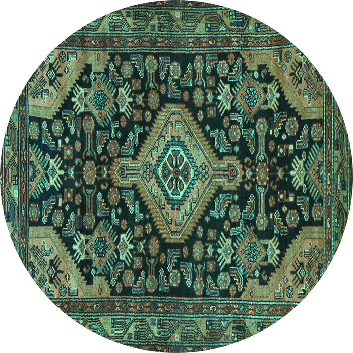 Round Persian Turquoise Traditional Rug, tr3787turq