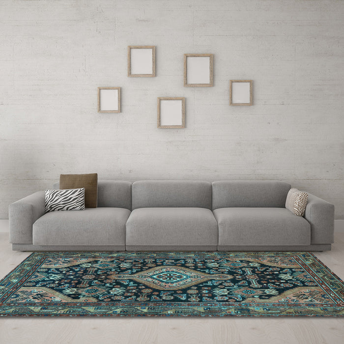 Machine Washable Persian Light Blue Traditional Rug in a Living Room, wshtr3787lblu