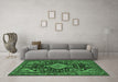 Machine Washable Persian Emerald Green Traditional Area Rugs in a Living Room,, wshtr3787emgrn