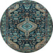Round Persian Light Blue Traditional Rug, tr3787lblu