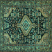 Square Machine Washable Persian Turquoise Traditional Area Rugs, wshtr3787turq