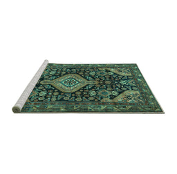 Sideview of Machine Washable Persian Turquoise Traditional Area Rugs, wshtr3787turq