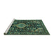 Sideview of Machine Washable Persian Turquoise Traditional Area Rugs, wshtr3787turq