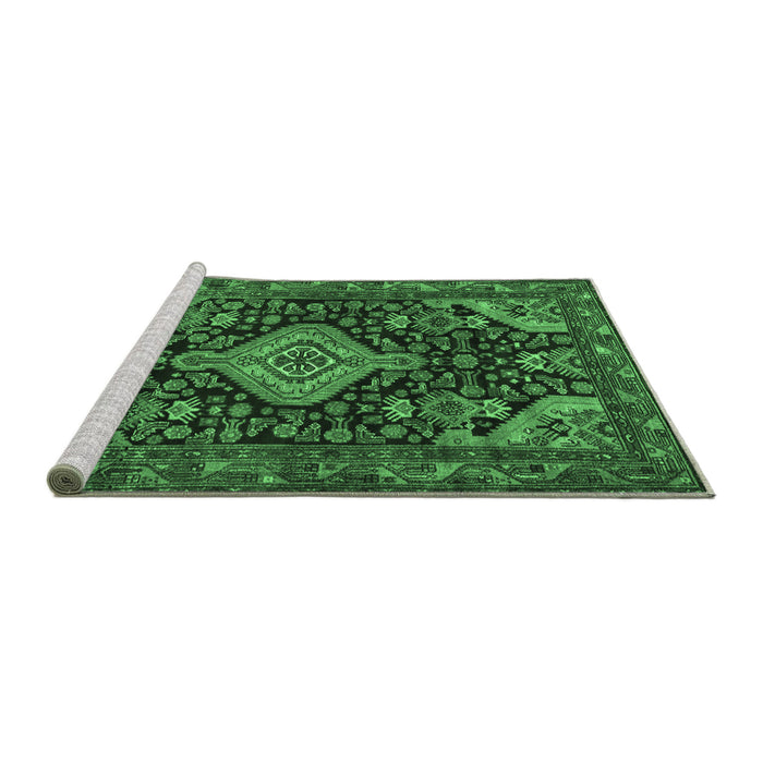Sideview of Machine Washable Persian Emerald Green Traditional Area Rugs, wshtr3787emgrn