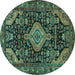 Round Machine Washable Persian Turquoise Traditional Area Rugs, wshtr3787turq