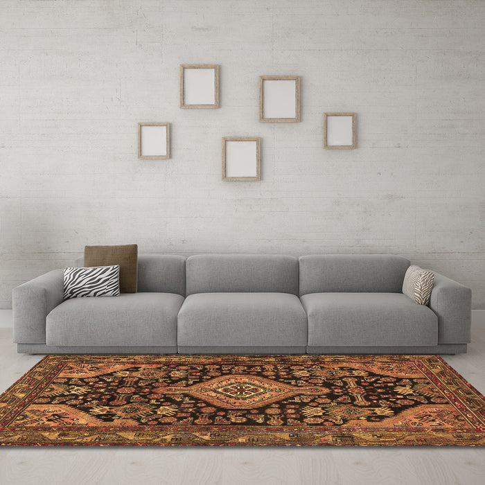 Machine Washable Persian Brown Traditional Rug in a Living Room,, wshtr3787brn