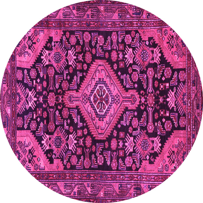 Round Machine Washable Persian Pink Traditional Rug, wshtr3787pnk