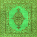 Round Machine Washable Persian Green Traditional Area Rugs, wshtr3788grn