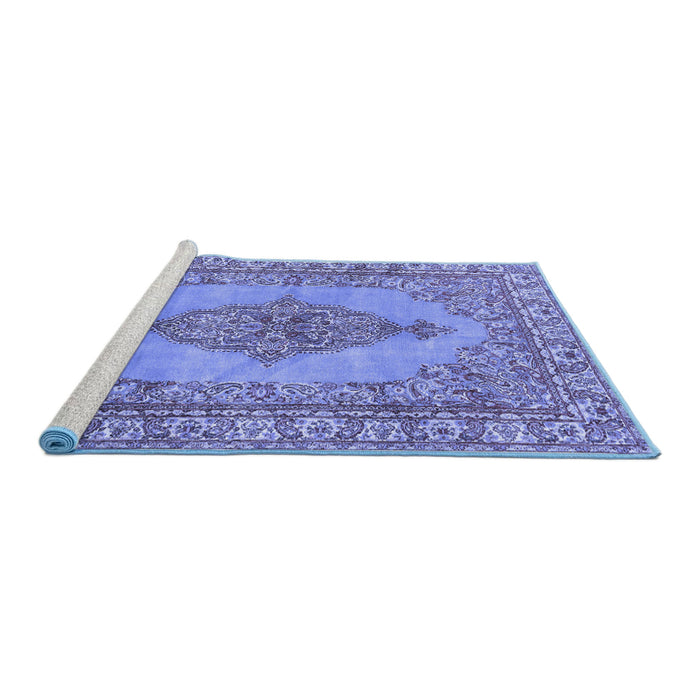 Sideview of Machine Washable Persian Blue Traditional Rug, wshtr3788blu
