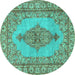 Round Persian Turquoise Traditional Rug, tr3788turq