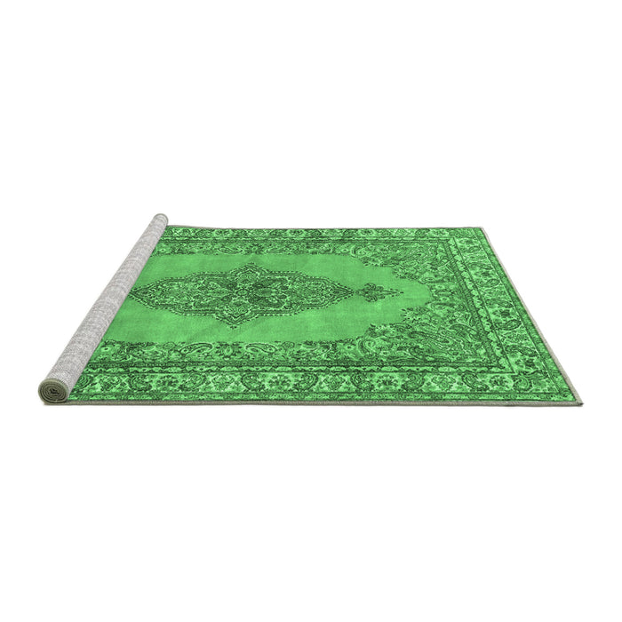 Sideview of Machine Washable Persian Emerald Green Traditional Area Rugs, wshtr3788emgrn