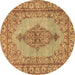 Round Machine Washable Persian Brown Traditional Rug, wshtr3788brn