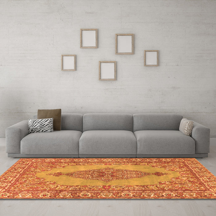 Machine Washable Persian Orange Traditional Area Rugs in a Living Room, wshtr3788org