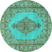 Round Machine Washable Persian Turquoise Traditional Area Rugs, wshtr3788turq