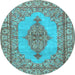 Round Machine Washable Persian Light Blue Traditional Rug, wshtr3788lblu