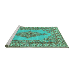 Sideview of Machine Washable Persian Turquoise Traditional Area Rugs, wshtr3788turq