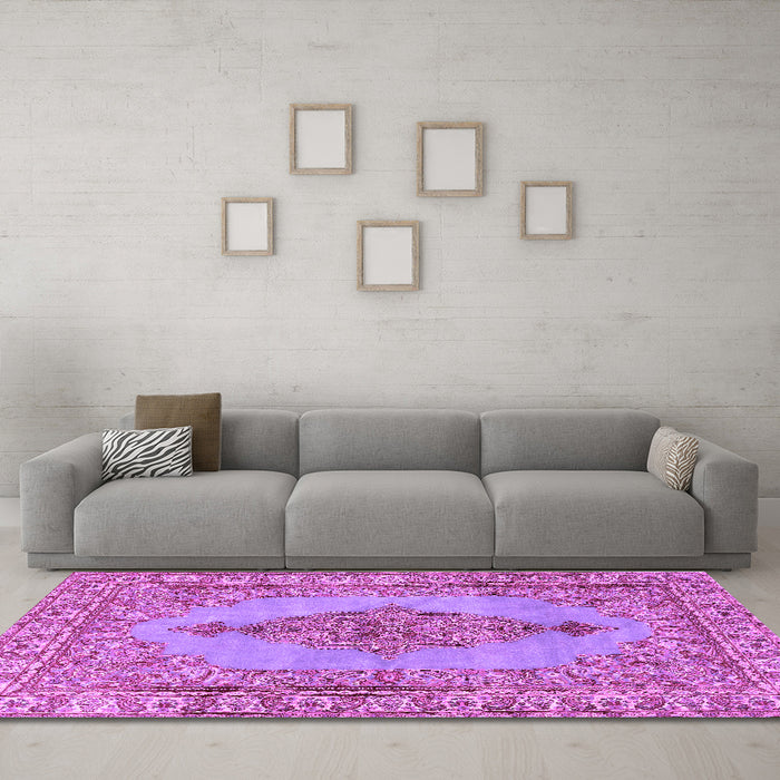Machine Washable Persian Purple Traditional Area Rugs in a Living Room, wshtr3788pur