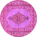 Round Machine Washable Persian Pink Traditional Rug, wshtr3788pnk