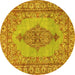 Round Machine Washable Persian Yellow Traditional Rug, wshtr3788yw