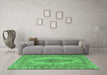 Machine Washable Persian Emerald Green Traditional Area Rugs in a Living Room,, wshtr3788emgrn