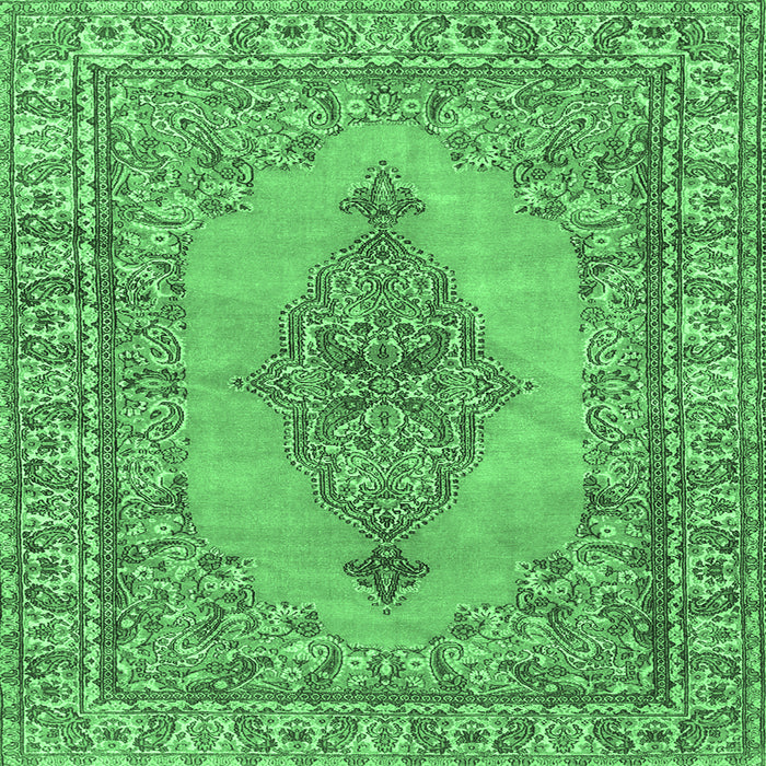 Square Machine Washable Persian Emerald Green Traditional Area Rugs, wshtr3788emgrn