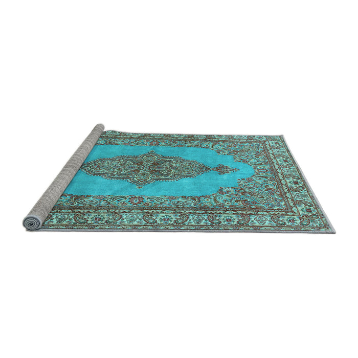 Sideview of Machine Washable Persian Light Blue Traditional Rug, wshtr3788lblu