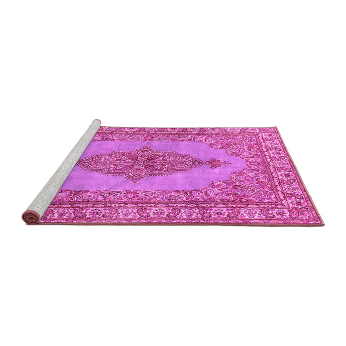 Sideview of Machine Washable Persian Pink Traditional Rug, wshtr3788pnk