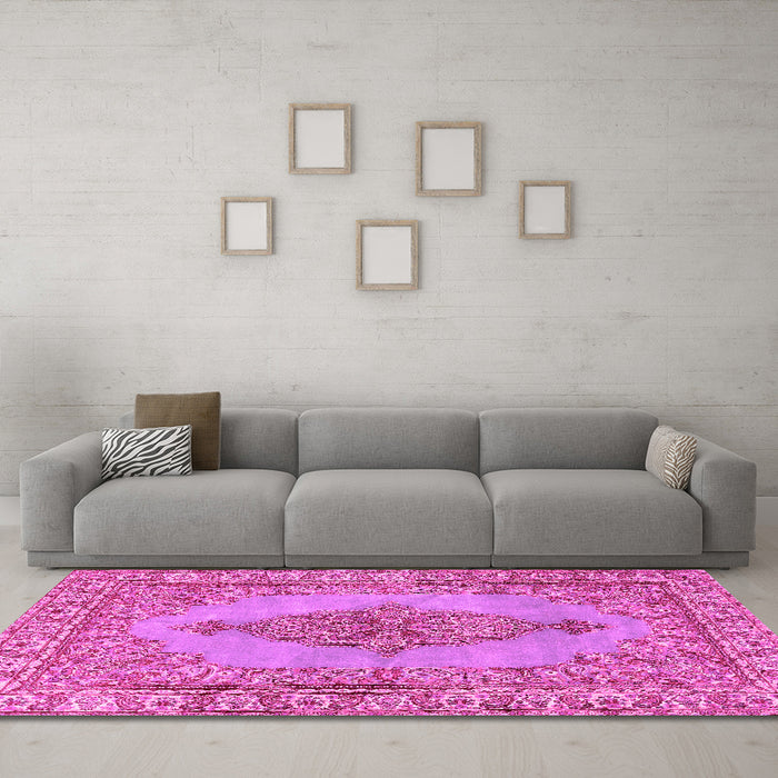 Machine Washable Persian Pink Traditional Rug in a Living Room, wshtr3788pnk