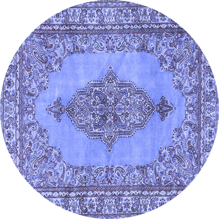Round Machine Washable Persian Blue Traditional Rug, wshtr3788blu