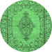 Round Persian Emerald Green Traditional Rug, tr3788emgrn