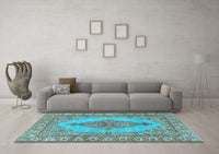 Machine Washable Persian Light Blue Traditional Rug, wshtr3788lblu