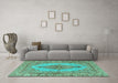 Machine Washable Persian Turquoise Traditional Area Rugs in a Living Room,, wshtr3788turq