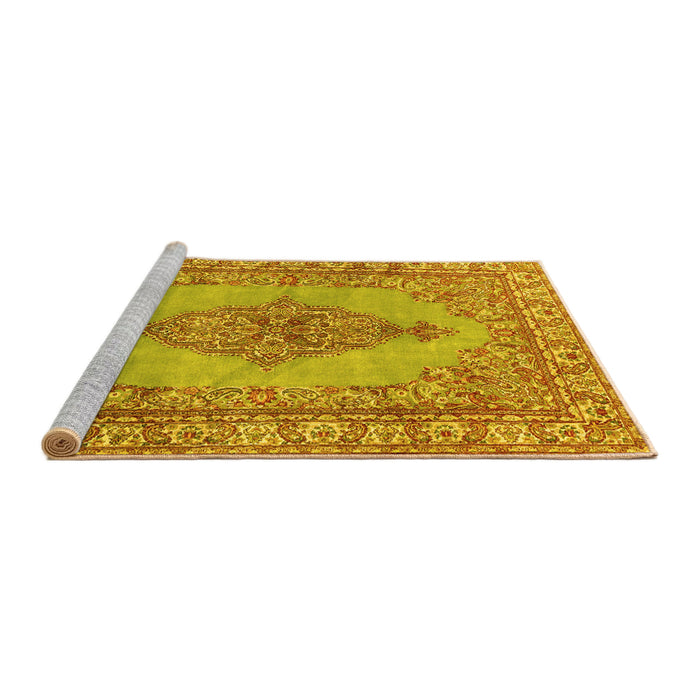 Sideview of Machine Washable Persian Yellow Traditional Rug, wshtr3788yw