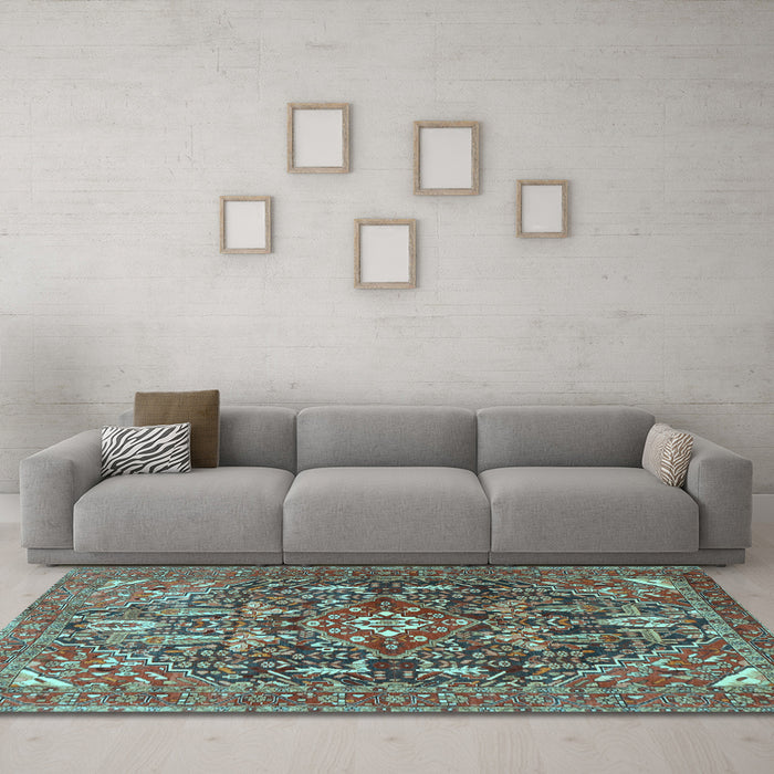 Machine Washable Persian Light Blue Traditional Rug in a Living Room, wshtr3789lblu