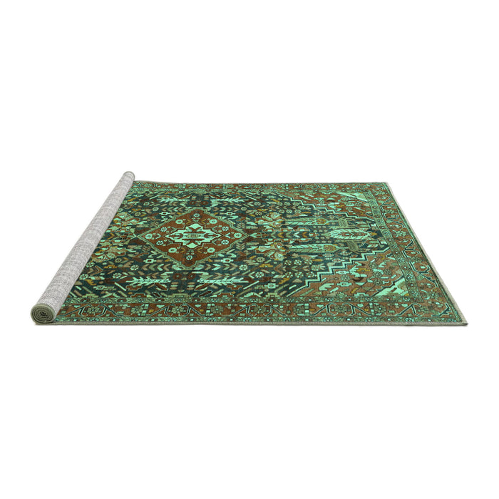 Sideview of Machine Washable Persian Turquoise Traditional Area Rugs, wshtr3789turq