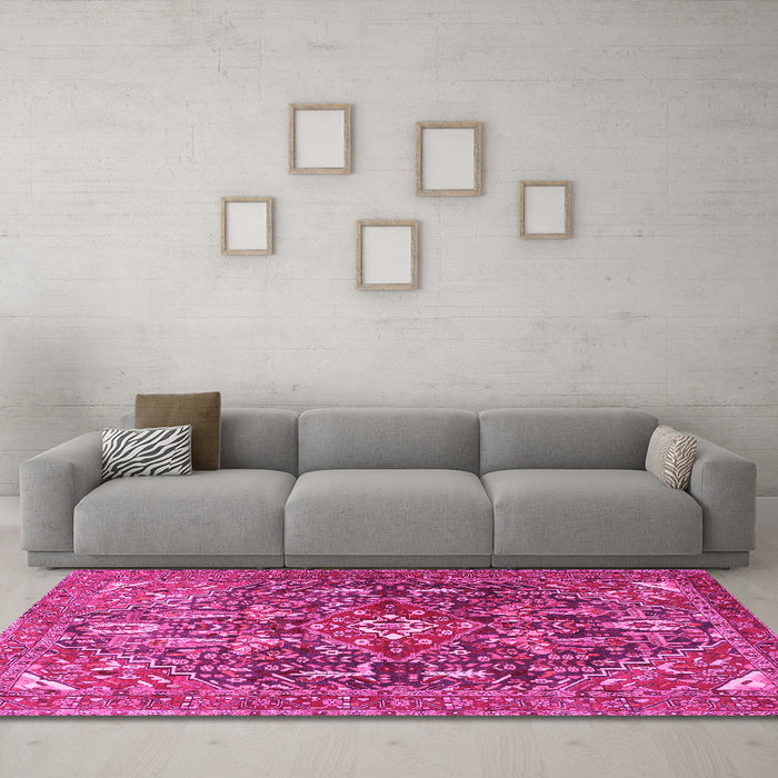 Machine Washable Persian Pink Traditional Rug in a Living Room, wshtr3789pnk