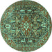 Round Persian Turquoise Traditional Rug, tr3789turq
