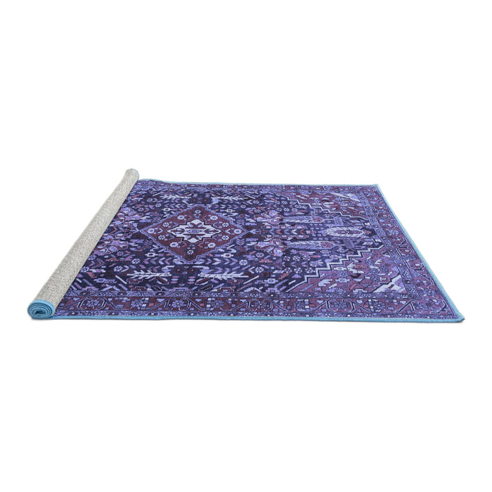 Sideview of Machine Washable Persian Blue Traditional Rug, wshtr3789blu