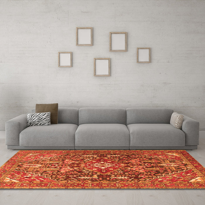 Machine Washable Persian Orange Traditional Area Rugs in a Living Room, wshtr3789org