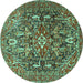 Round Machine Washable Persian Turquoise Traditional Area Rugs, wshtr3789turq