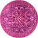 Round Machine Washable Persian Pink Traditional Rug, wshtr3789pnk