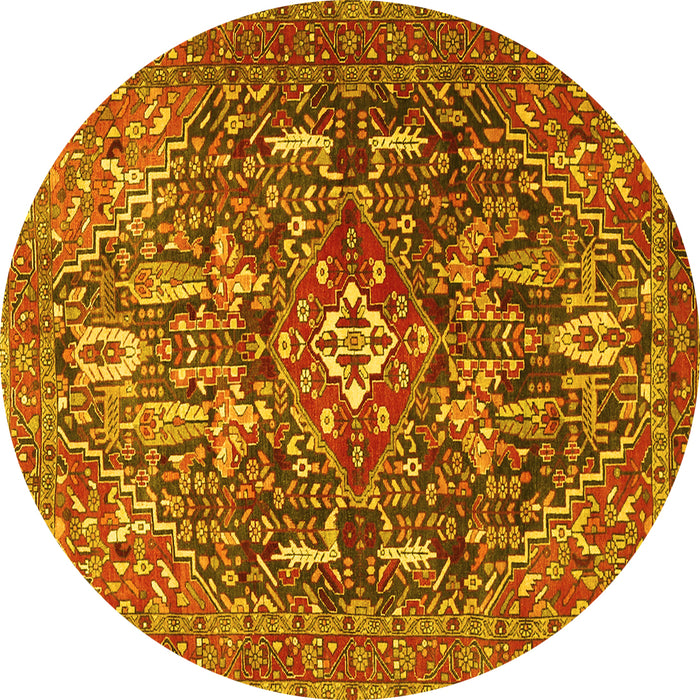 Round Persian Yellow Traditional Rug, tr3789yw