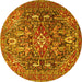 Round Persian Yellow Traditional Rug, tr3789yw