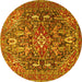 Round Machine Washable Persian Yellow Traditional Rug, wshtr3789yw